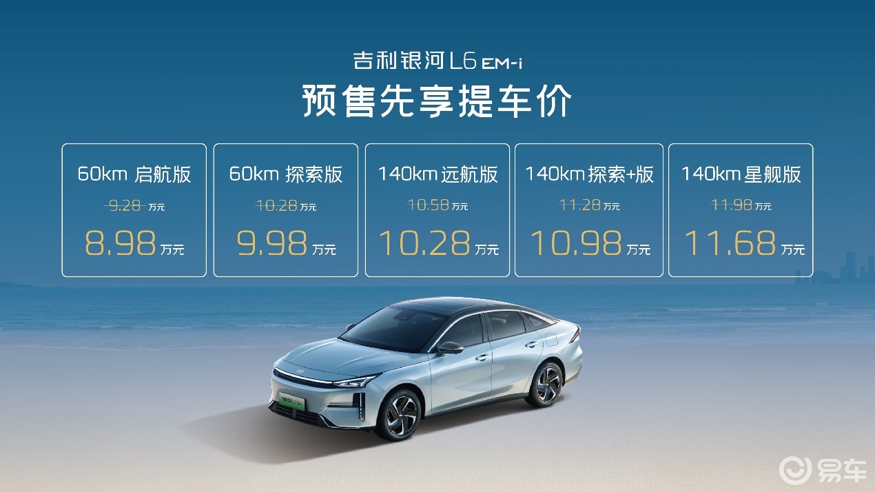 先享提车价8.98 万起，吉利银河 L6 EM-i掀桌子