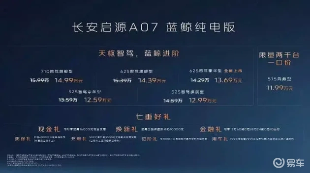 长安启源A07增程版11.99万起，710km纯电续航