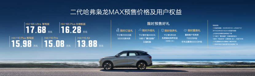 两驱能耗 四驱体验，二代哈弗枭龙MAX预售价13.88万起