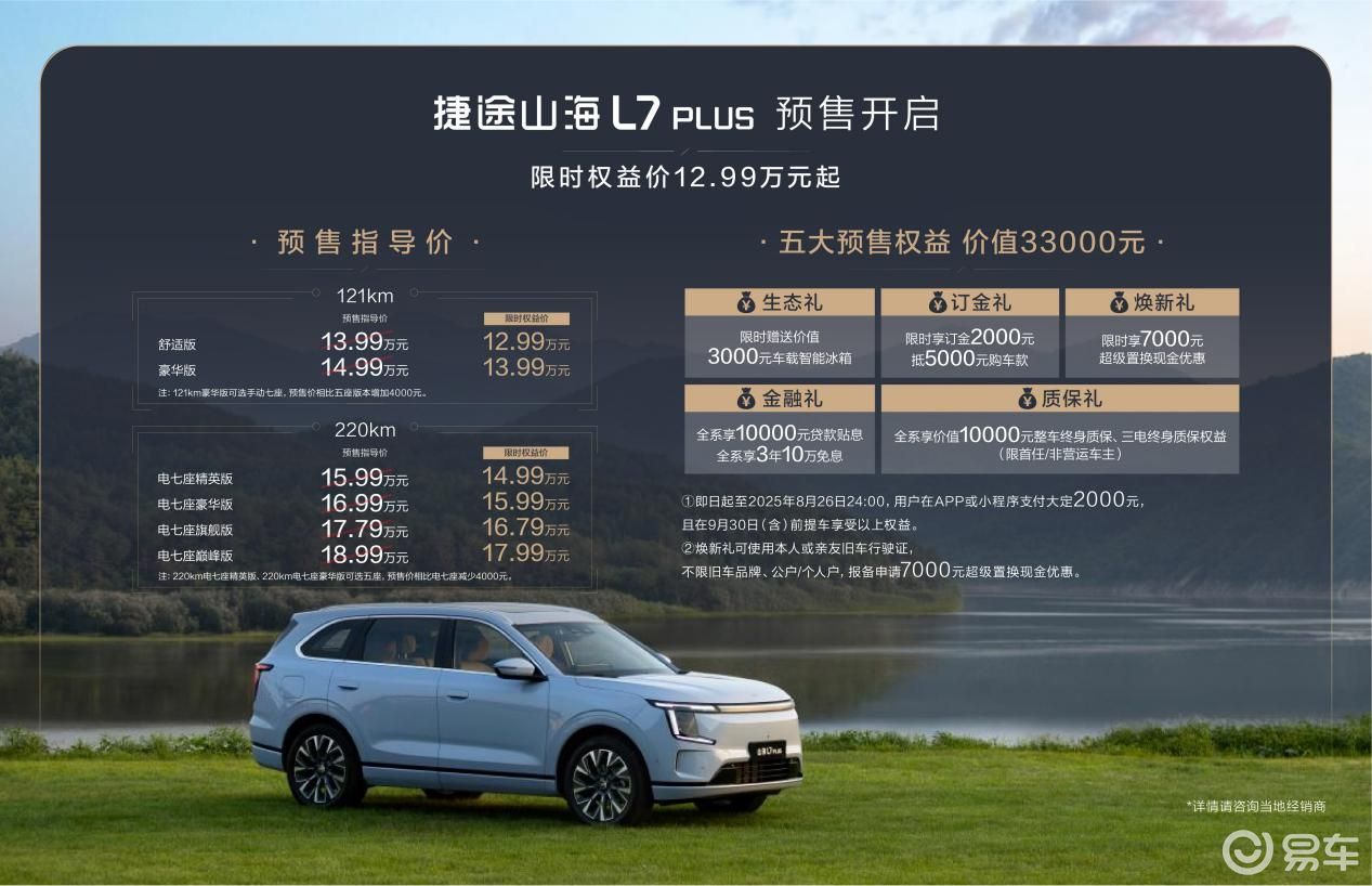 捷途山海L7 PLUS开启预售，权益价12.99万元起