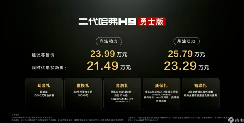 第二代哈弗H9勇士版上市，换新价21.49-23.29万元